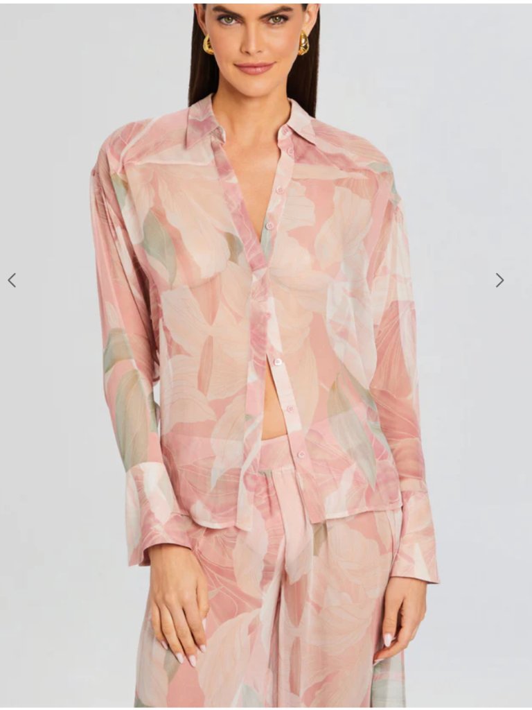 Ramona Silk Chiffon Shirt + Pant (Sold As Set) - Dusty Pink Botanical